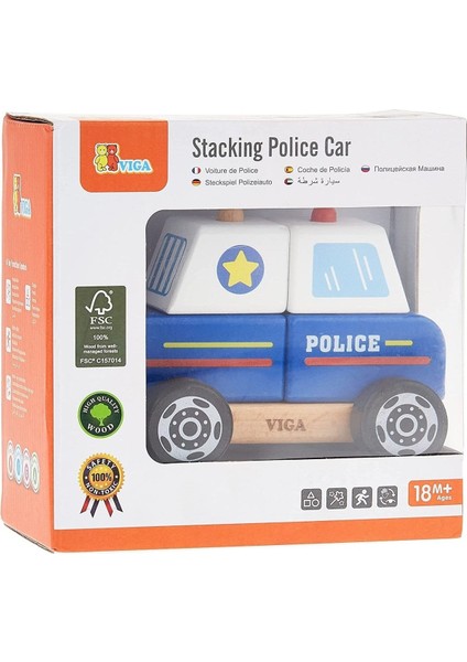 Renkli Ahşap Polis Arabası, Eğlenceli ve Öğretici 1,5+ Yaş Oyuncak