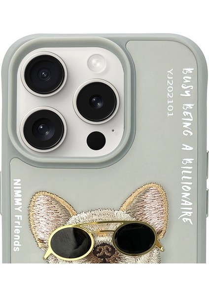 iPhone 15 Pro Uyumlu 3D Gözlük Dolar Zincir Köpek Nakış İşlemeli Kabartmalı Cool Glasses Kılıf fırsatları