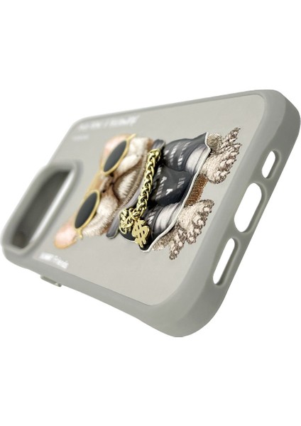 iPhone 15 Pro Uyumlu 3D Gözlük Dolar Zincir Köpek Nakış İşlemeli Kabartmalı Cool Glasses Kılıf indirimleri