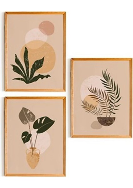 3 Parça Ahşap Çerçeve Görünümlü Vintage Soyut Dekor - Salon Yatak Odası Mutfak Için Tablo Seti fırsatları