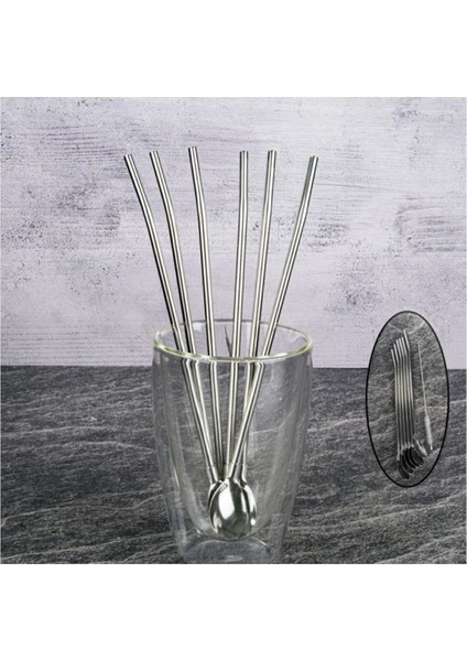 Jigger 2/4 cl + Kaşıklı Çelik Pipet 6’lı + Fırça Kokteyl Karıştırıcı Kaşığı Bar Koktely Ölçeği