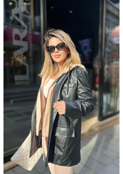 Kapişon Detaylı Deri Ceket Siyah fiyatları