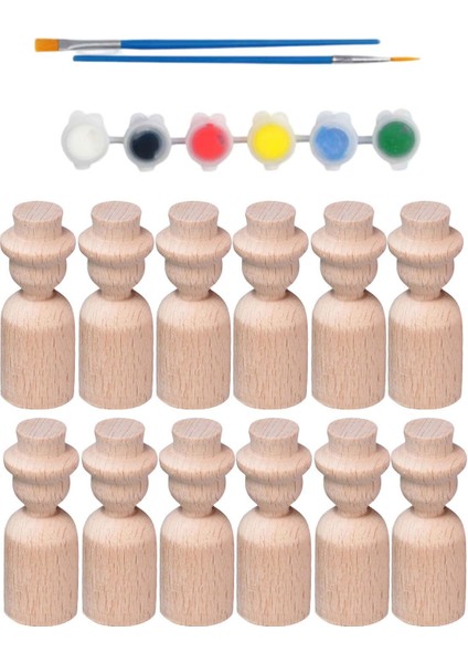 Ahşap Peg Bebek 12LI Boyama Seti -Boya Fırça DAHIL-502712
