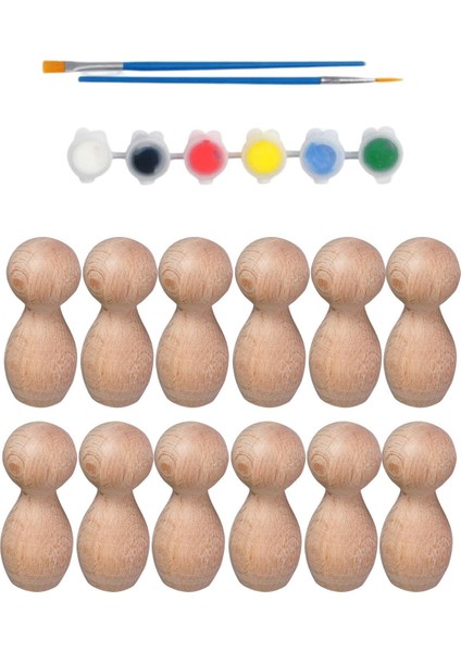 Ahşap Peg Bebek 12LI Boyama Seti -Boya Fırça DAHIL-502212