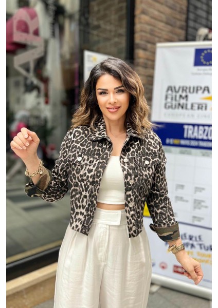 Leopar Desen Ön Cepli Ceket Leopar