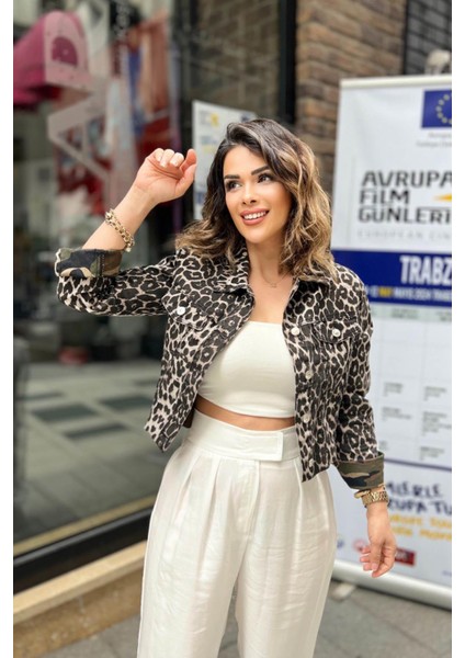 Leopar Desen Ön Cepli Ceket Leopar fiyatları