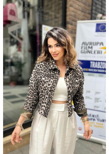 Leopar Desen Ön Cepli Ceket Leopar indirimleri