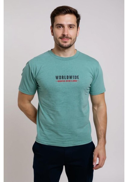 Erkek Slim Fit Enjeksiyon Baskılı Pamuklu T-Shirt