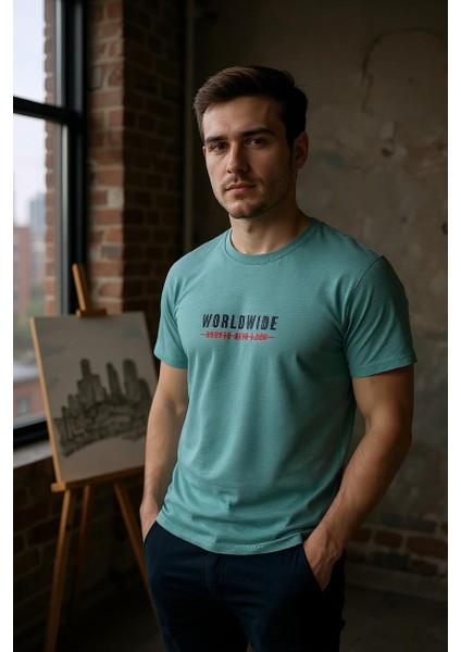 Erkek Slim Fit Enjeksiyon Baskılı Pamuklu T-Shirt indirimleri