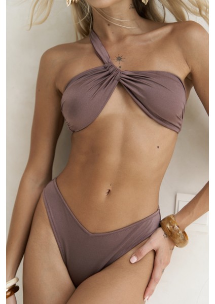 Balisya Tek Omuz Asimetrik Kahve Bikini Üstü