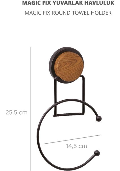 Siyah Yuvarlak Metal Havluluk, Ahşap Desenli Tasarım, Pratik ve Şık Kullanım fiyatları