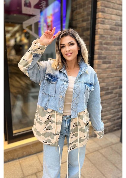 Kot Detaylı Kamuflaj Ceket Bej