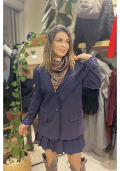 Çift Düğmeli Blazer Ceket Lacivert