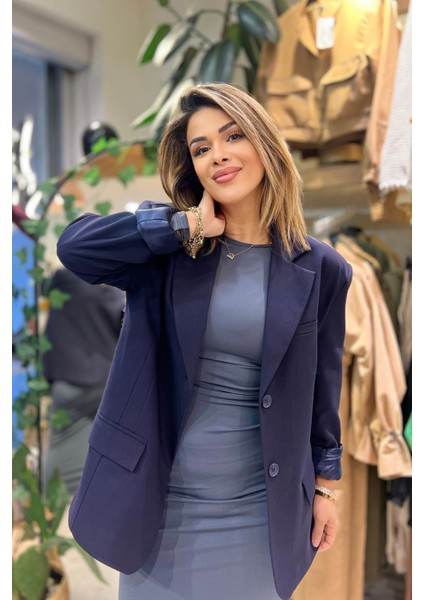 Çift Düğmeli Blazer Ceket Lacivert