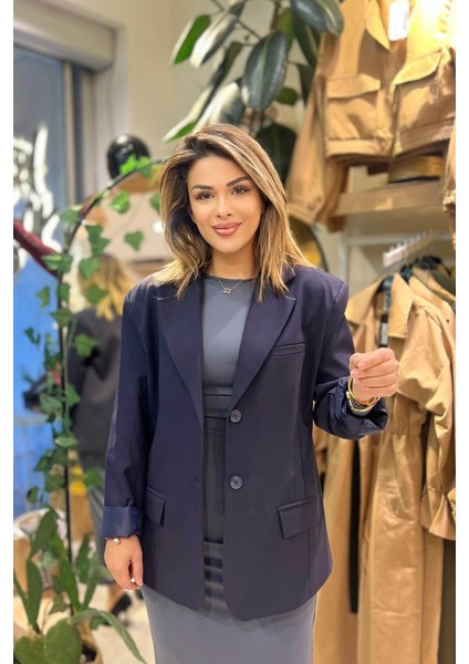 Çift Düğmeli Blazer Ceket Lacivert