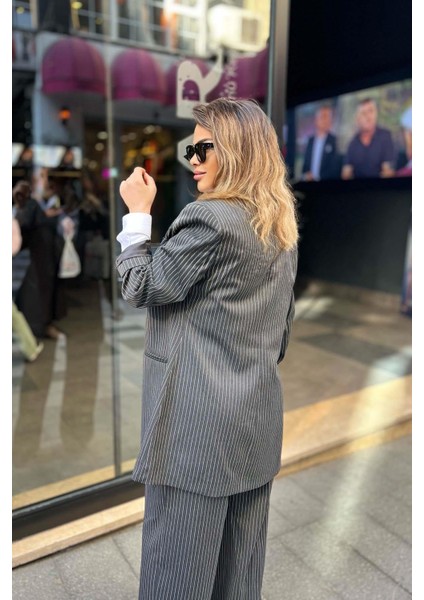 Tasarım Uzun Çizgili Blazer Ceket Antrasit fırsatları