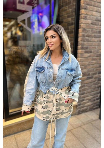 Kot Detaylı Kamuflaj Ceket Bej