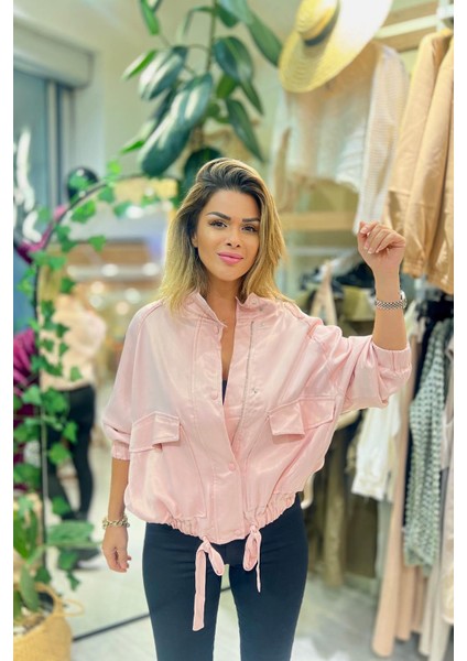 Hafif Parlak Alt Büzgülü Ceket Toz Pembe fiyatları