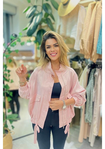 Hafif Parlak Alt Büzgülü Ceket Toz Pembe fırsatları