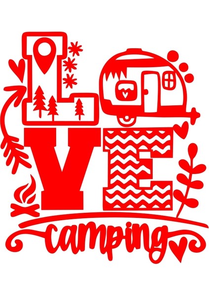 Love Kamp Karavan Sticker 17X17 cm Kırmızı