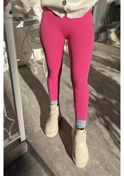 Fitilli Içi Şardonlu Yüksek Bel Tayt Pembe