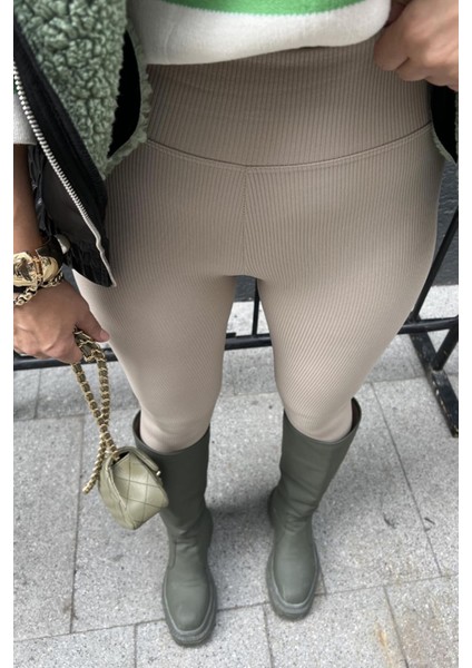 Fitilli Içi Şardonlu Yüksek Bel Tayt Krem fiyatları