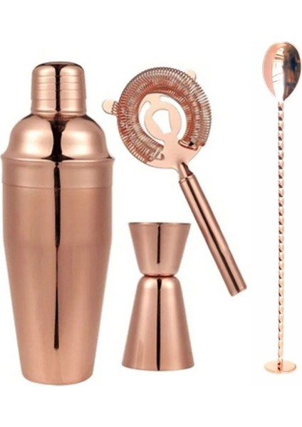 Bar Seti Bakır Kokteyl Set - Barmen Seti - 700 Shaker - 2/4 Jigger-Bakır Süzgeç-Bakır Kaşık