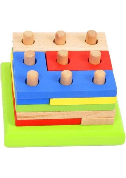 Çocuklar için renkli ahşap geometrik puzzle, eğlenceli ve öğretici oyun