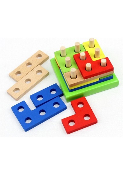 Çocuklar için renkli ahşap geometrik puzzle, eğlenceli ve öğretici oyun modelleri