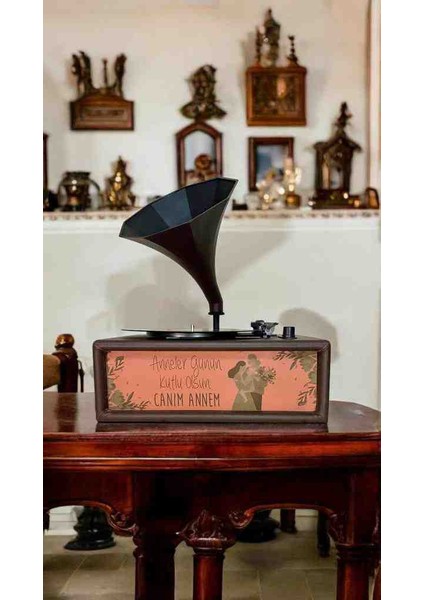 Ahşap Kare Gramofon – Tüm Plak Formatlarını Çalan & Bluetooth Özellikli | Şık ve Vintage Tasarım