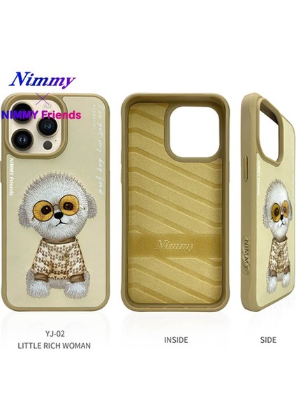 iPhone 15 Pro Max Uyumlu 3D Gözlük Zincir Rich Kedi Nakış İşlemeli Kabartmalı Cool Glasses Kılıf indirimleri