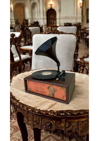 Ahşap Kare Gramofon – Tüm Plak Formatlarını Çalan & Bluetooth Özellikli | Şık ve Vintage Tasarım