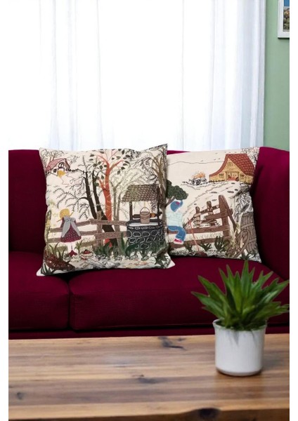 2'li Tamamı El Işi Özel Tasarım Aplike Kırlent Kılıfı