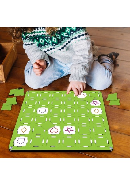 Yeşil Ahşap Hafıza Oyunu, 3 Farklı Kartlı Eşleştirme Seti