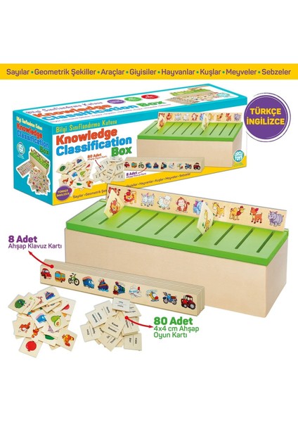Ahşap Bilgi Sınıflandırma Kutusu Eğitici Mazgallı Oyuncak 88 Parça Knowledge Classification Box