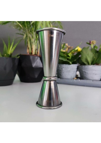 İkili Çelik Ölçek-Jigger 25/50 ml Kokteyl Ölçü Kabı Paslanmaz Çelik