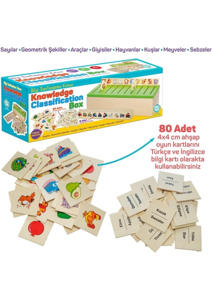 Ahşap Bilgi Sınıflandırma Kutusu Eğitici Mazgallı Oyuncak 88 Parça Knowledge Classification Box