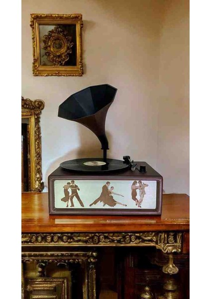 Ahşap kare Gramofon – Tüm Plak Formatlarını Çalan & Bluetooth Özellikli | Şık ve Vintage Tasarım