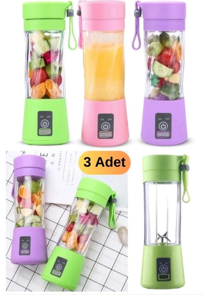 3 Adet Smoothie & Meyve Suyu Ice Coffee Milkshake Yapan Mixer 380 ml Detox Mixer Taşınabilir Shaker