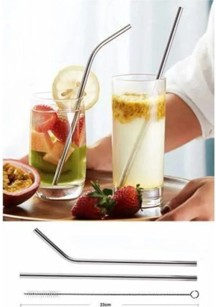 Paslanmaz Metal Pipet ve Temizleme Fırçası Seti, İnci Tasarım, Gıda Temaslı, TR Menşei