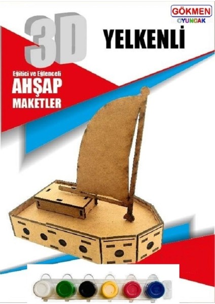Ahşap 3D Yelkenli Maket, akrilik boyalı, şık dekor, 10 parça, 5+ yaş için mükemmel hediye