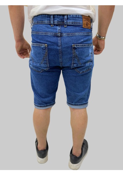 Erkek Sers Denim Pamuklu Slim Fit Mavi Tırtıklı Kot Kapri modelleri