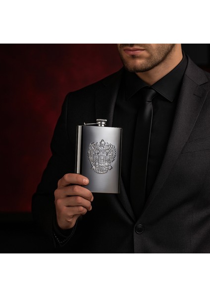 Çelik Kabartmalı Kartal Figür 9 Oz 270 ml Cep Viski Içki Matarası