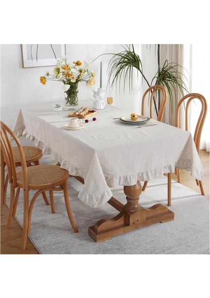 Vintage Keten Fırfırlı Masa Örtüsü Dayanıklı Pamuk Keten - 16 En Boy Seçenekli