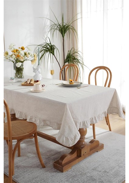 Vintage Keten Fırfırlı Masa Örtüsü Dayanıklı Pamuk Keten - 16 En Boy Seçenekli fırsatları
