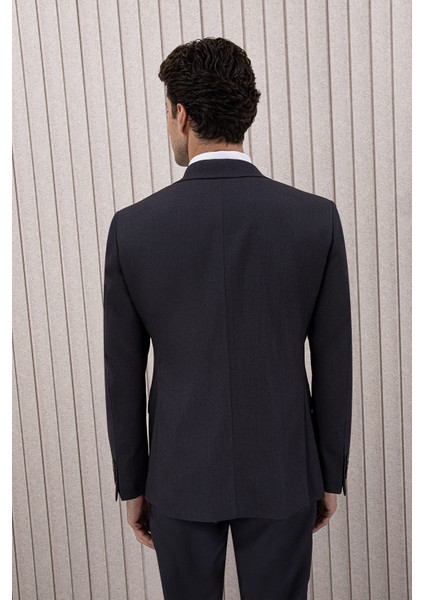 Erkek Likralı Slim Fit Sivri Yaka Yelekli Takım Elbise