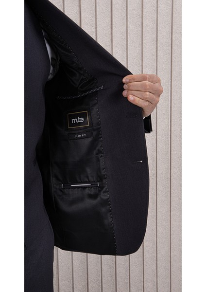 Erkek Likralı Slim Fit Sivri Yaka Yelekli Takım Elbise