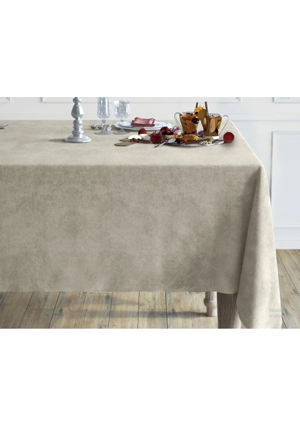 Taş Renginde Dikdörtgen, Kadife Dokulu, Dertsiz, Masa Örtüsü