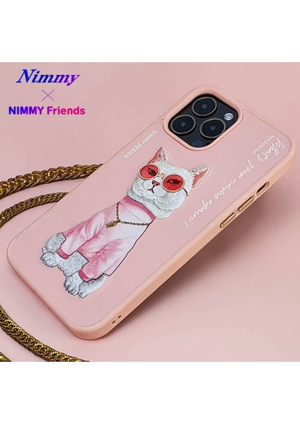 iPhone 15 Pro Uyumlu 3D Gözlük Zincir White Kedi Nakış İşlemeli Kabartmalı Cool Glasses Kılıf indirimleri