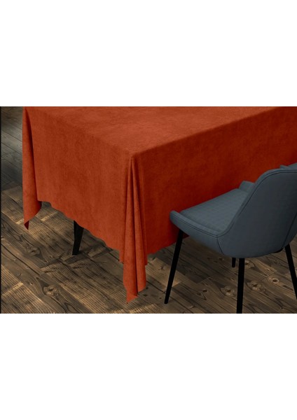 Kiremit Rengi Dikdörtgen, Kadife Dokulu, Dertsiz, Masa Örtüsü